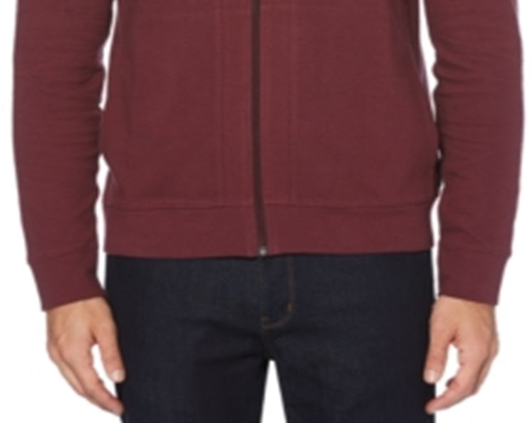 Perry Ellis Men's Ottoman Rib Knit Full Zip Long Sleeve Shirt Wine Size X-Large