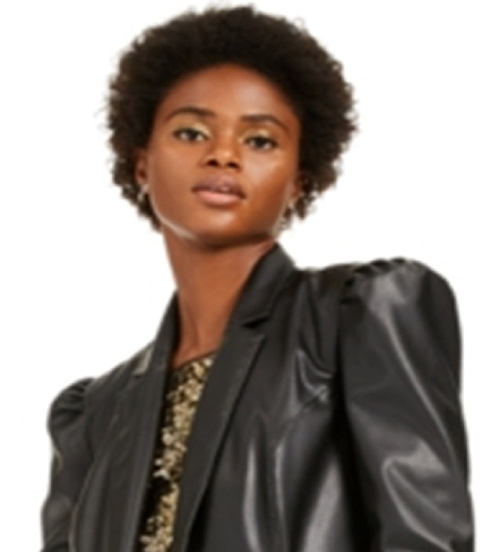 INC International Concepts Women's Faux Leather Coated Blazer Black Size Small