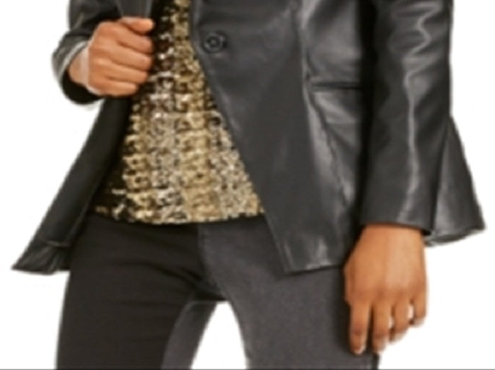 INC International Concepts Women's Faux Leather Coated Blazer Black Size Small
