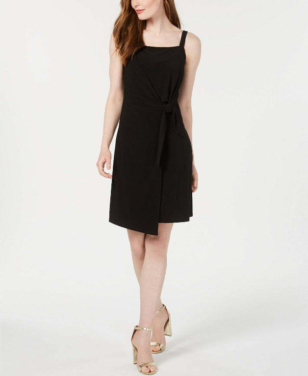 MSK Women's Shift Dress Black Tie Overlay Square-neck Size Petite X-Large
