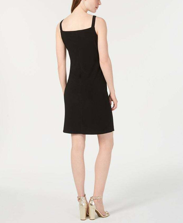 MSK Women's Shift Dress Black Tie Overlay Square-neck Size Petite X-Large