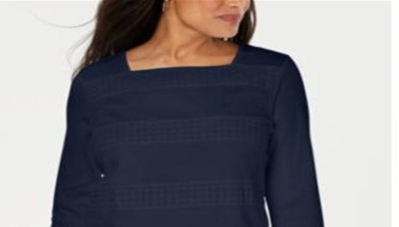 Karen Scott Women's Square Neck Lace Stripe Top Blue Size Large