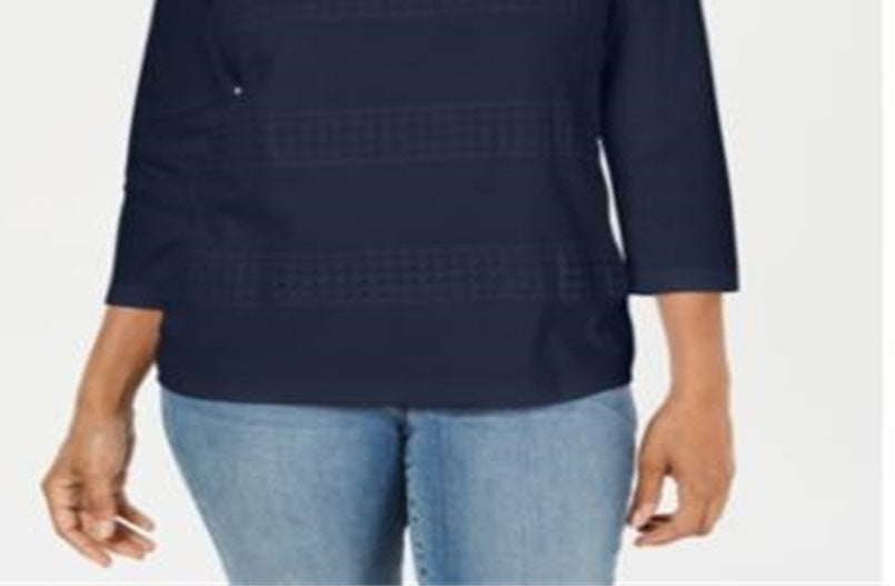 Karen Scott Women's Square Neck Lace Stripe Top Blue Size Large