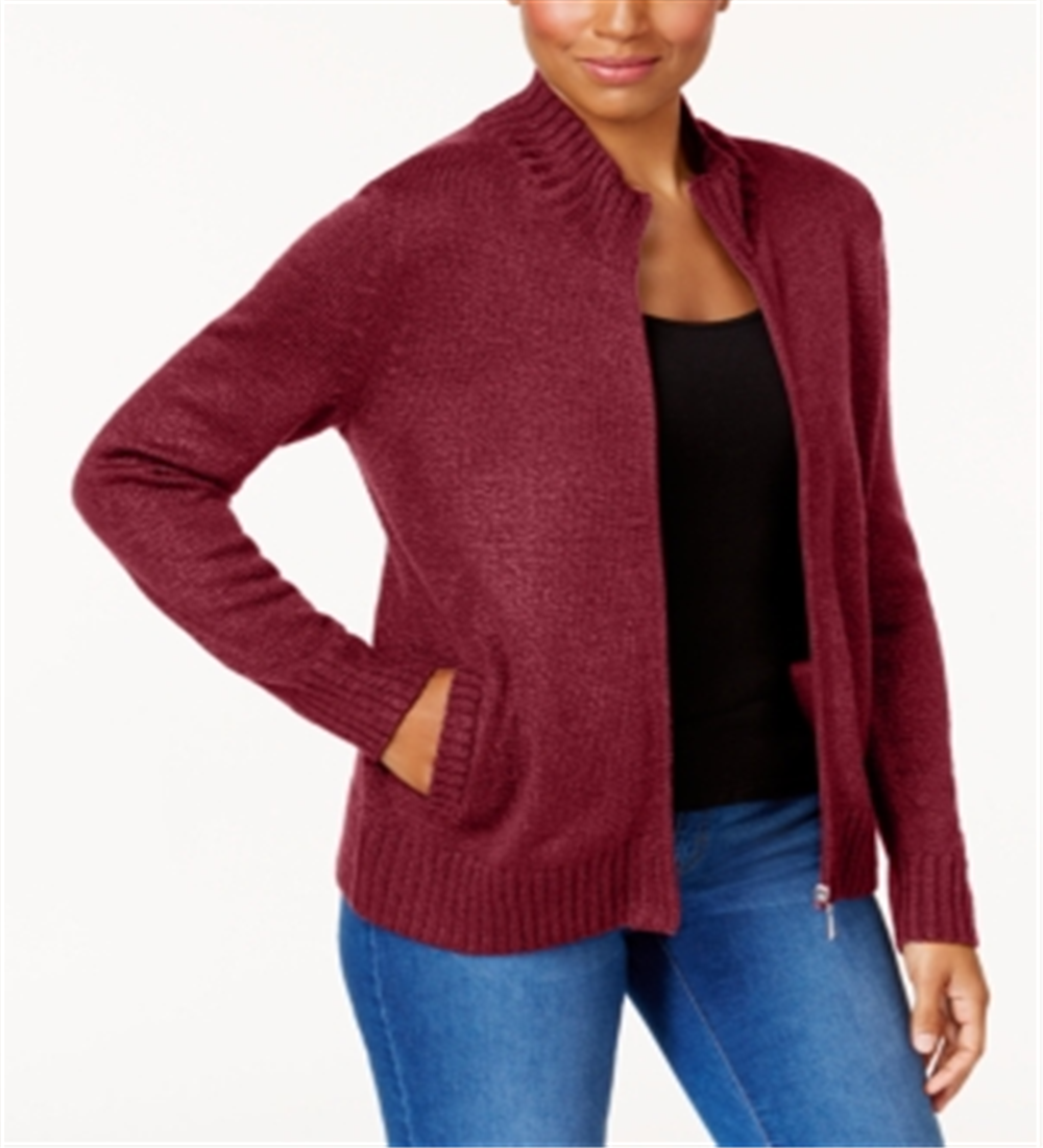 Karen Scott Women's Zip Front Cardigan Red Size XX-Large