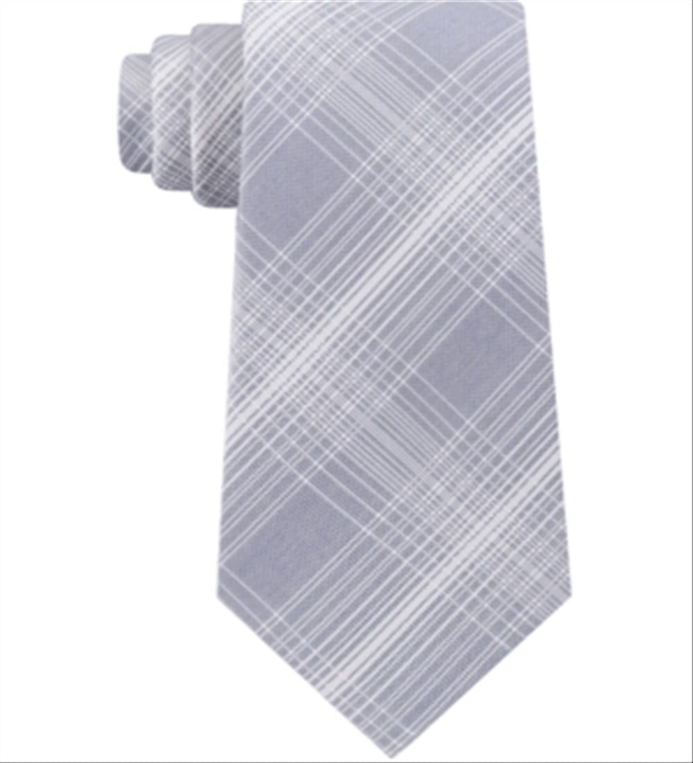 Kenneth Cole Reaction Men's Tyler Grid Plaid Neck Tie Gray Size Regular