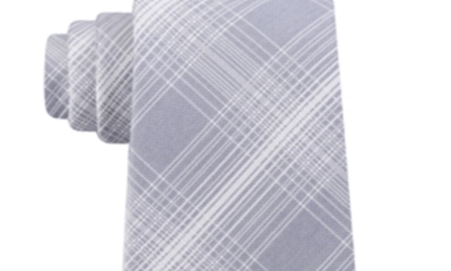 Kenneth Cole Reaction Men's Tyler Grid Plaid Neck Tie Gray Size Regular