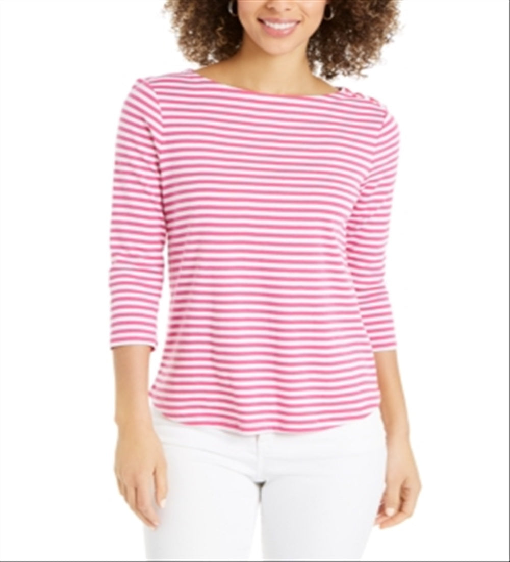 Charter Club Women's Supima Cotton Striped Top Pink Size Large