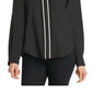 DKNY Women's Contrast Placket Blouse Black Size X-Large