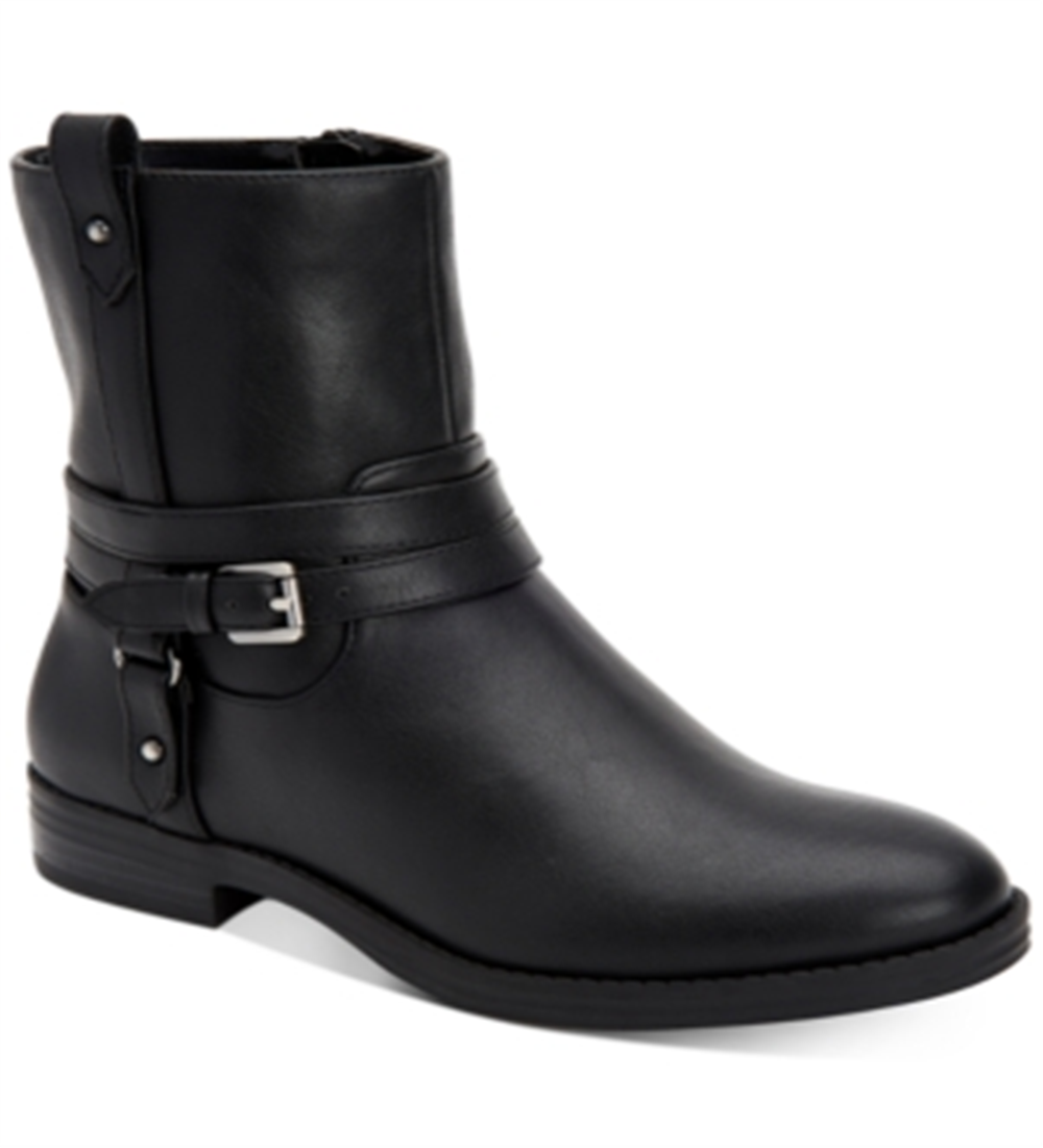 Style & Co Women's Buckle Accent Padded State Round Toe Block Heel Zip up Booties Black Size 7 M