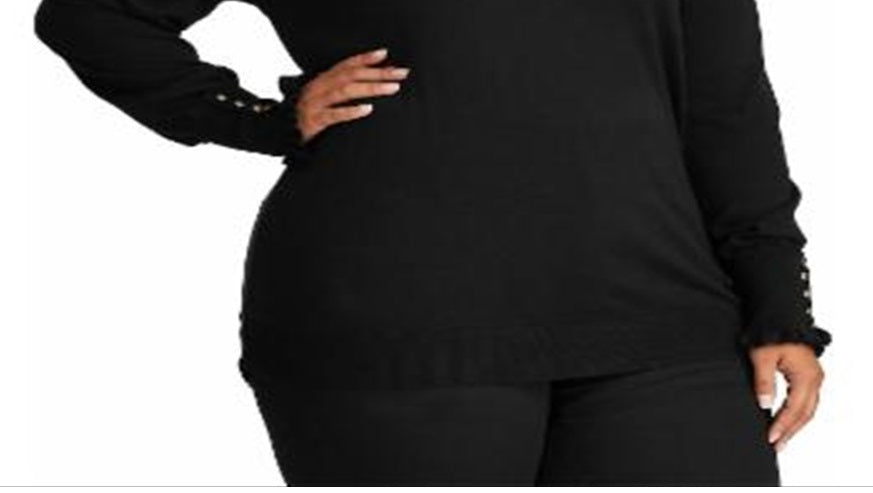Ralph Lauren Women's Plus Buttoned Cuff Long Sleeve Sweater Black Size 3X