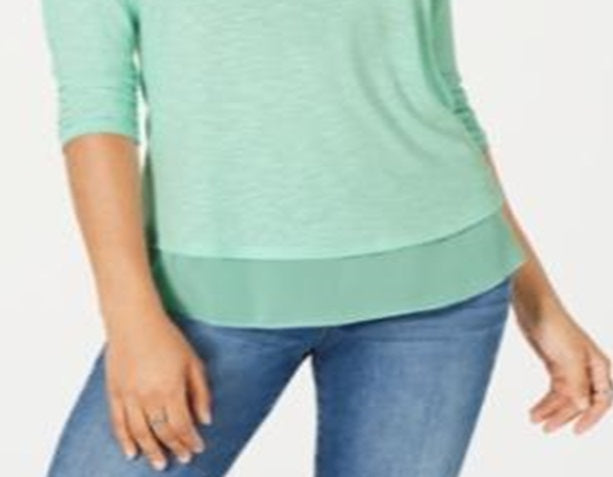 Style & Co Women's Chiffon Hem Top Blue Size Medium