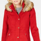 INC International Concepts Women's Faux Fur Trim Woven Coat Red Size Small