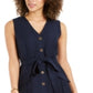 Charter Club Women's Linen Blend Button Front Dress Blue Size 12