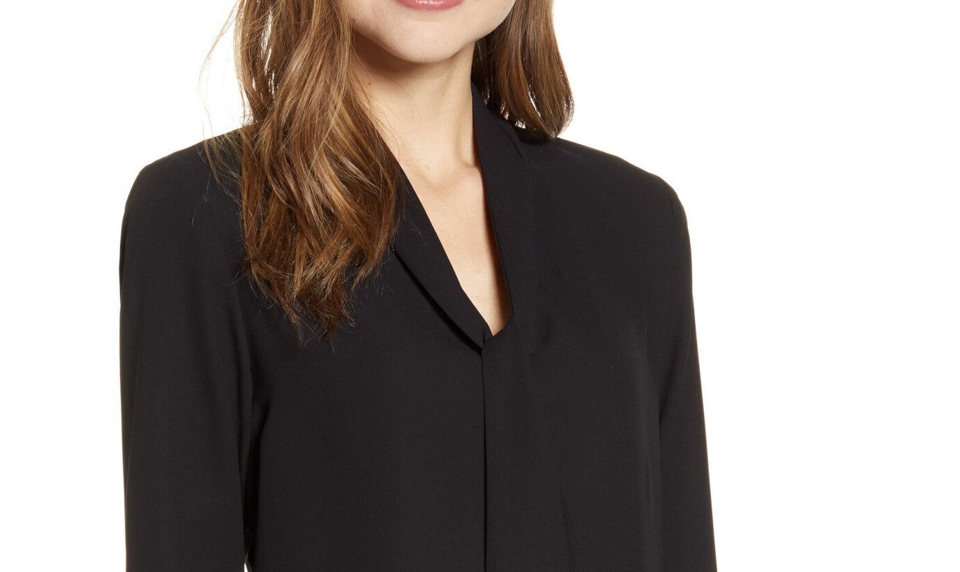 Anne Klein Women's Long Sleeve Tie Neck Top Black Size Small
