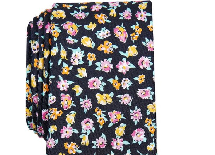 Bar III Men's Newbury Floral Floral Print Business Neck Tie Black Size Regular