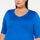 Alfani Women's Plus V Neck Swing T-Shirt Blue Size 1X