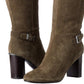 Bandolino Women's Metal Heel Accent Buckle Accent Cushioned Bilya Almond Toe Block Heel Zip up Leather Heeled Boots Green Size 9.5 M