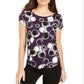 Alfani Women's Printed Round Hem T-Shirt Purple Size Petite L