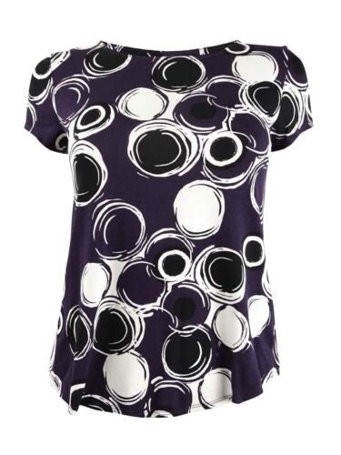 Alfani Women's Printed Round Hem T-Shirt Purple Size Petite L