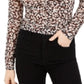 Bar III Women's Floral Print Ruched Top Black Size X-Small