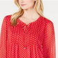 Tommy Hilfiger Women's Long Sleeve Bayview Dot Pintuck Top Red Size Small