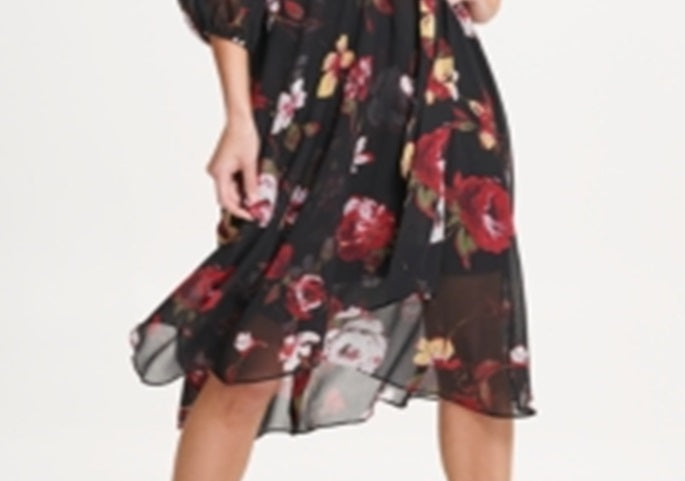 DKNY Women's Balloon Sleeve Chiffon MIDI Dress Gray Size 6