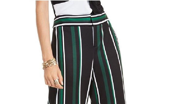 INC International Concepts Women's Zippered Striped Wide Leg Pants Black Size 2