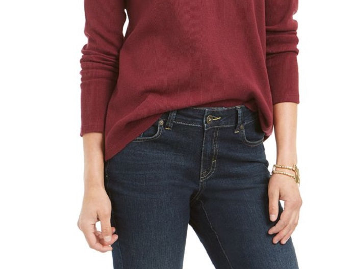 Style & Co Women's Embroidered Split Neck Cotton Thermal Top Brown Size XX-Large