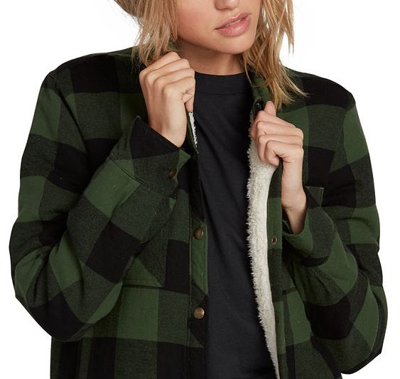 Volcom Women's Plaid About You Long Sleeve Shirt Green Size Large