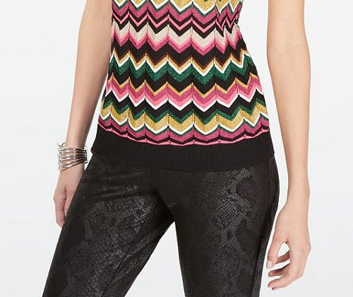 INC International Concepts Women's Chevron Knit Top Black SizePetite S
