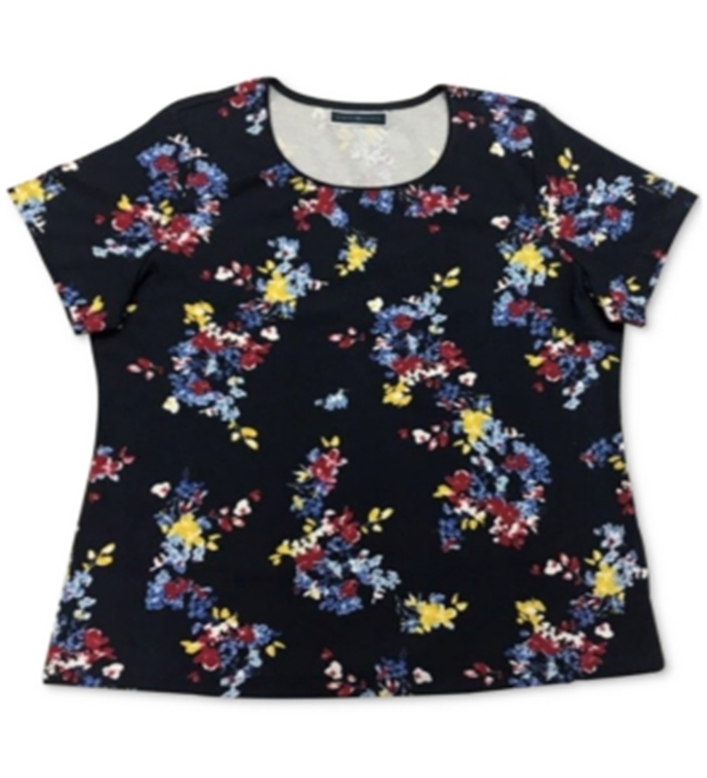 Karen Scott Women's Printed Scoop Neck Top Blue Size Small