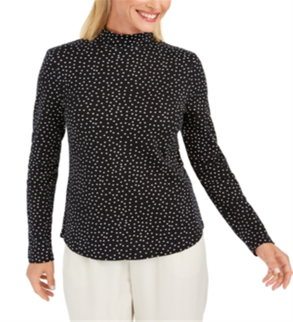 Charter Club Women's Pima Cotton Mock Neck Top Black Size X-Large