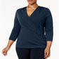 Charter Club Women's Plus Faux Wrap Hardware Top Blue Size 0X