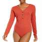 Hippie Rose Junior's Rib Knit Henley Bodysuit Red Size Large