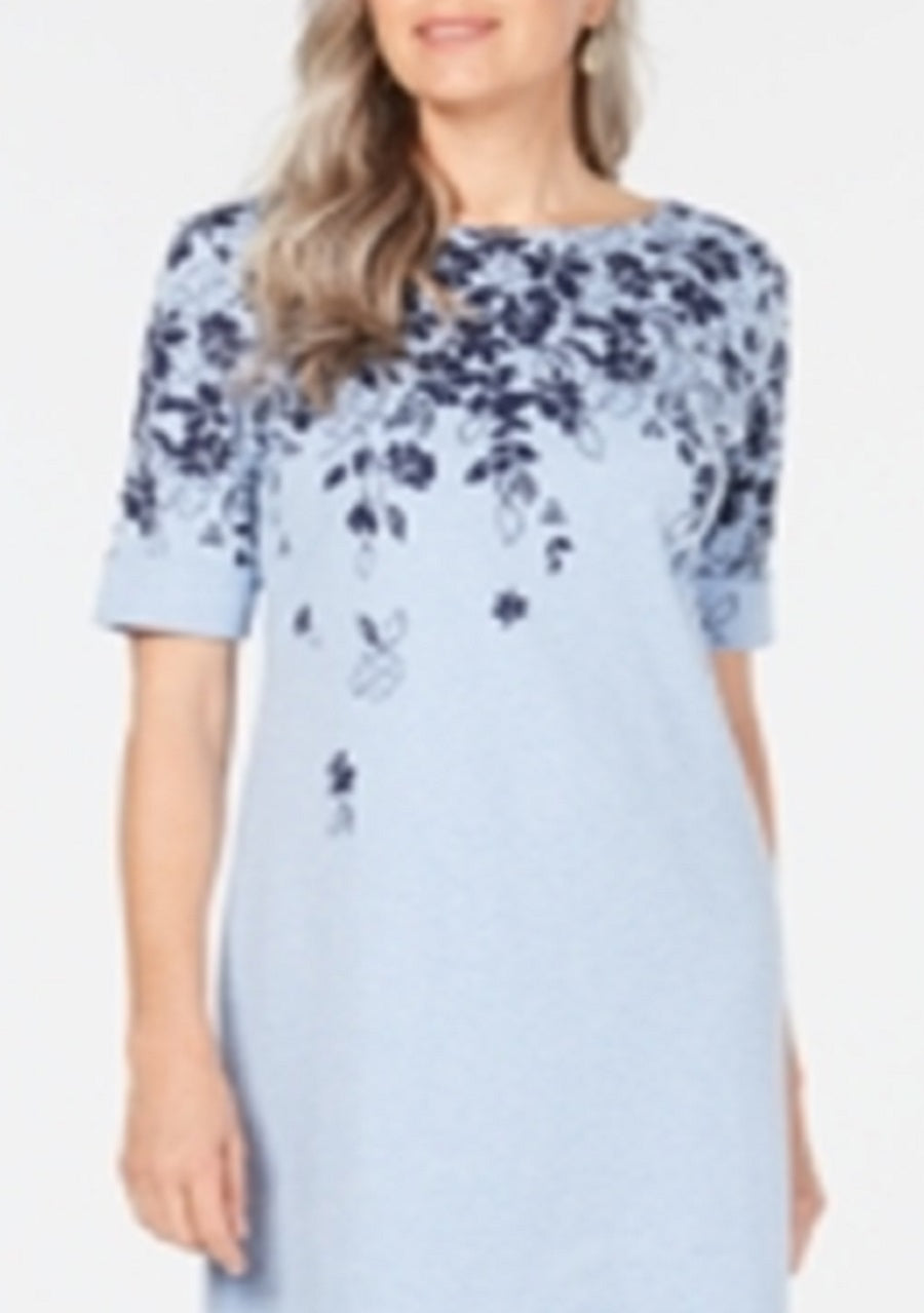 Karen Scott Women's Short Sleeve Above the Knee Dress Blue Size S