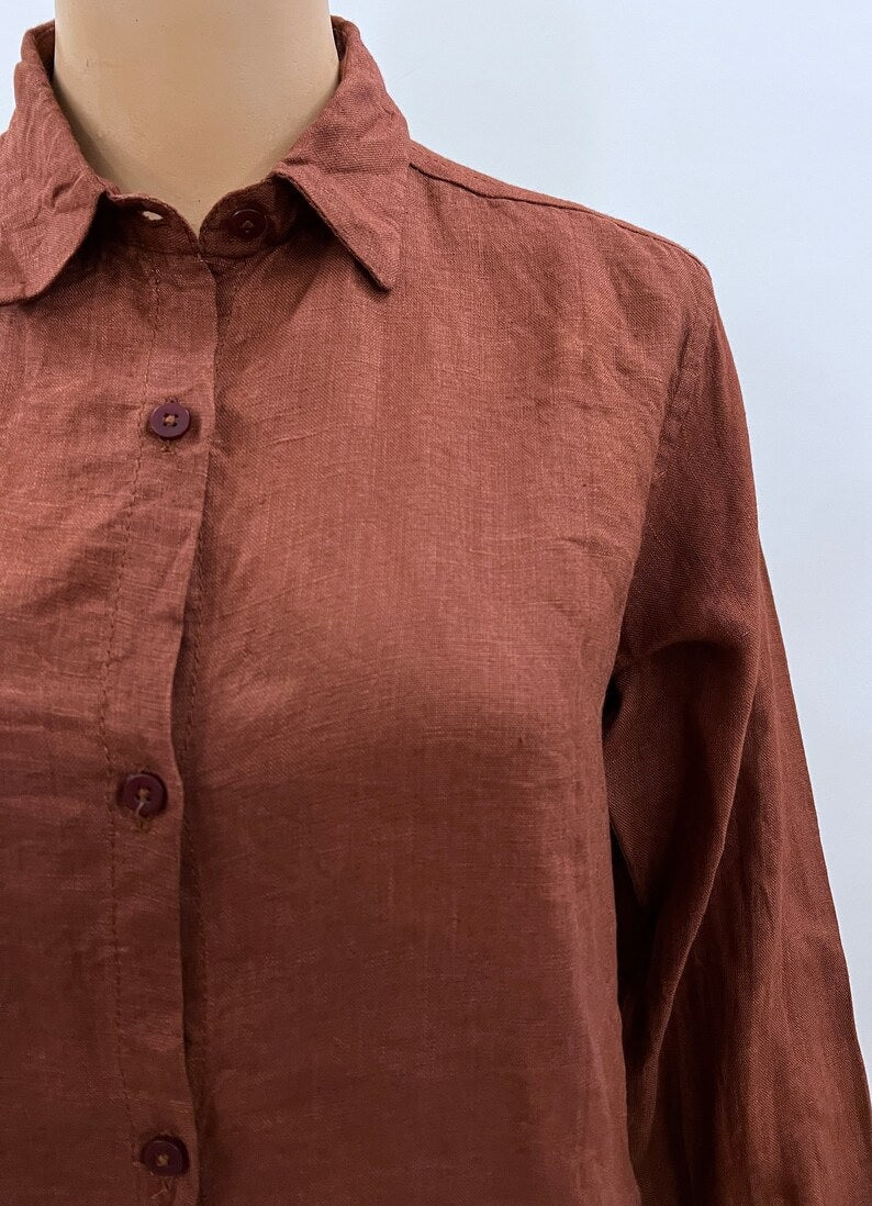 INC International Concepts Women's Vertical Stripe Button up Shirt Brown Size M