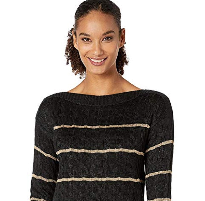 Ralph Lauren Women's Striped Cable Knit Sweater Black Size X-Small
