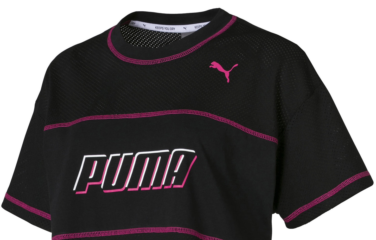 Puma Women's Modern Sports Cotton Mesh Colorblocked Cropped T-Shirt Black Size X-Small