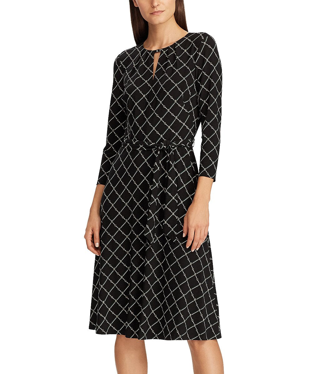 Ralph Lauren Women's Equestrian Keyhole a Line Dress Black Size 4 Petite