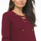 Michael Kors Women's Waffle Knit Lace up Front Top Red Size Large