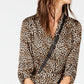 INC Women's Shirt Dress Leopard Print Elbow Sleeve Maxi Brown Size 4