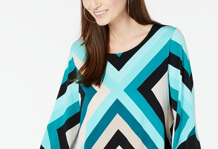 Alfani Women's Chevron V Hem Blouse Black Size Petite S