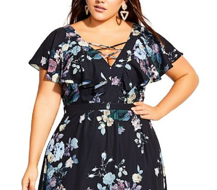 City Chic Women's Plus Blooms Maxi Dress Black Size 18W