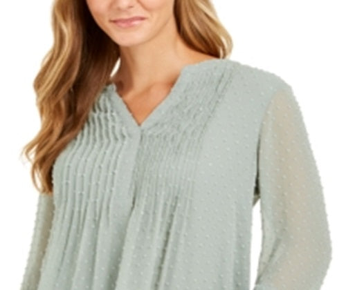 Charter Club Women's Double-Ruffle Textured Pintuck Top in Regular and Petite Green Size XL