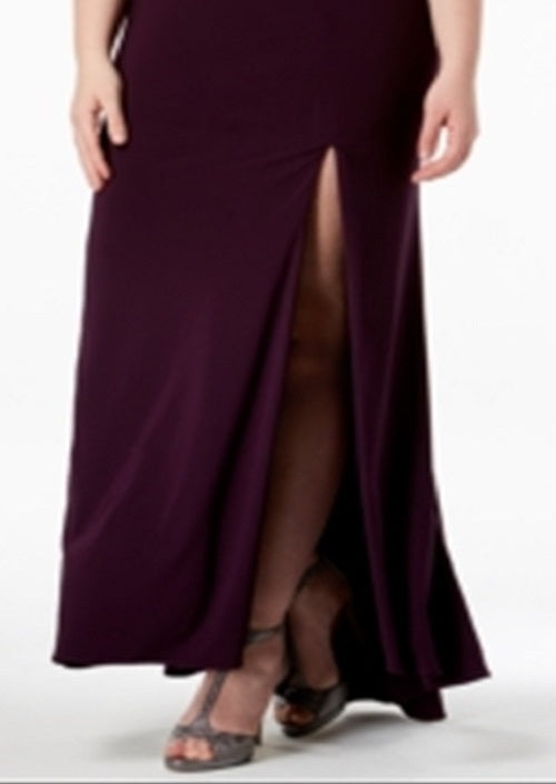 Morgan & Company Women's Trendy Plus Mesh Inset Gown Purple Size 16W