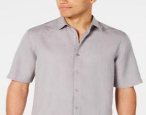 Alfani Men's Lagoon Stretch Linen Blend Shirt Gray Size Large