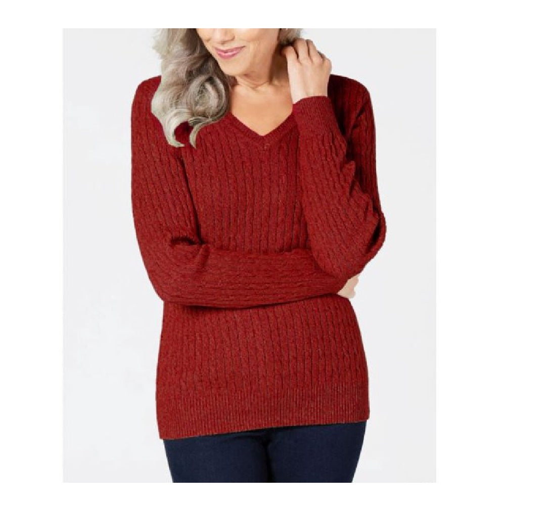 Karen Scott Women's Cotton Cable Knit Sweater Red Size XXL