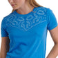 Lucky Brand Women's Embroidered Yoke Neck Tee Princess Blue Size Medium