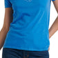 Lucky Brand Women's Embroidered Yoke Neck Tee Princess Blue Size Medium