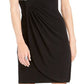 Connected Women's Ruched Sleeveless Jewel Neck Short Sheath Cocktail Dress Black Size 14 Petite